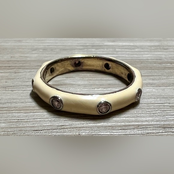 Hidalgo Gold Over Sterling Silver Cream Colored Enamel & Pink CZ Ring, Size 6 - Picture 3 of 8